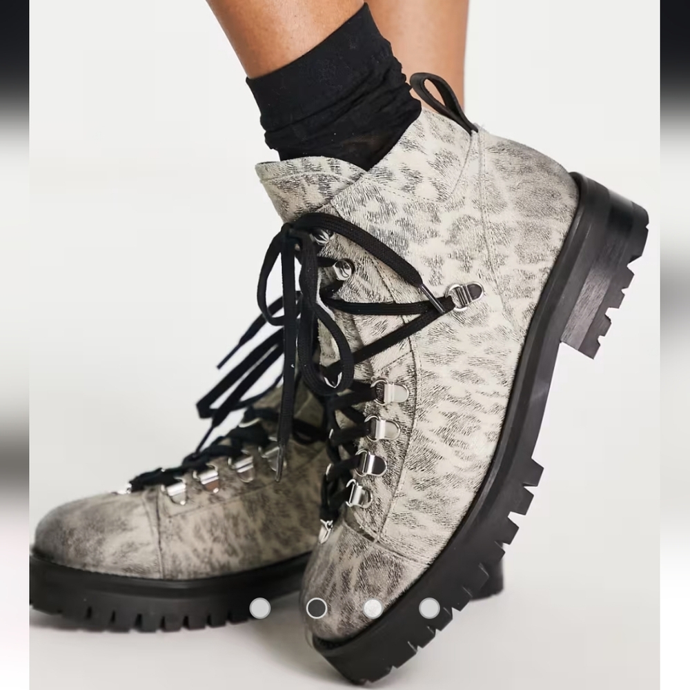 Sale🎃 Allsaints Lia Cheetah Suede Lace-Up Ankle Combat Boots - Picture 2 of 3